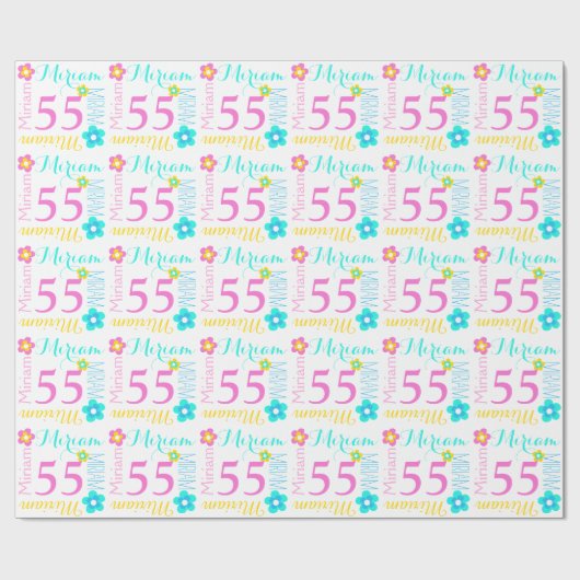 花の名前をカスタムするのMiriamの年齢55の誕生日の覆い ラッピングペーパー (フラット)
