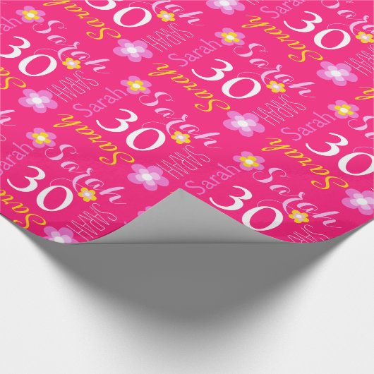 花の名前をカスタムするサラ30の誕生日の覆い ラッピングペーパー (角)