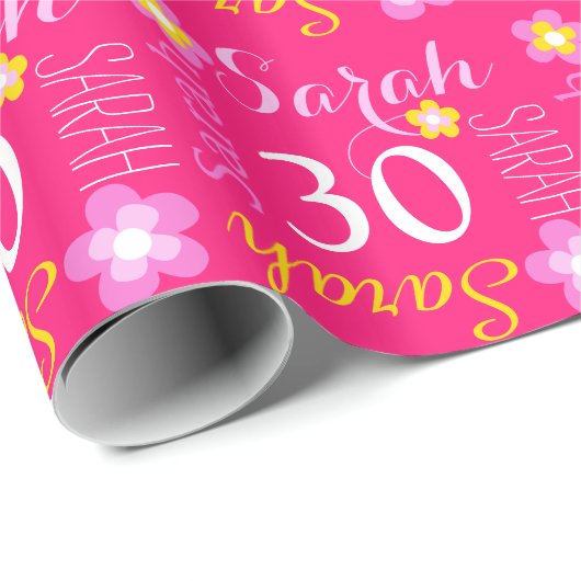 花の名前をカスタムするサラ30の誕生日の覆い ラッピングペーパー (ロールコーナー)
