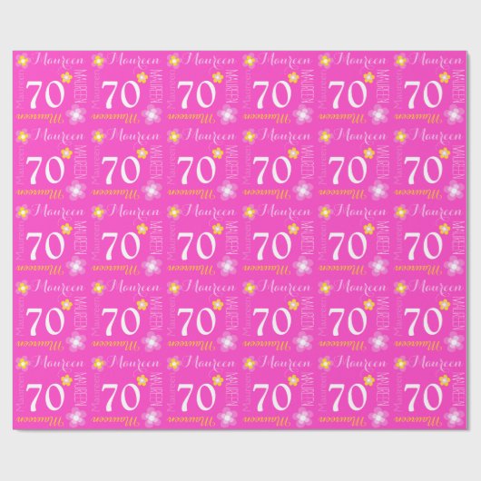 花の名前をカスタムするMaureen 70の誕生日の覆い ラッピングペーパー (フラット)