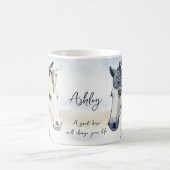 花の名前を持つ灰色の青いパーソナライズされた馬 コーヒーマグカップ (中央)