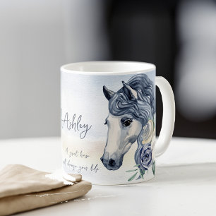 花の名前を持つ灰色の青いパーソナライズされた馬 コーヒーマグカップ