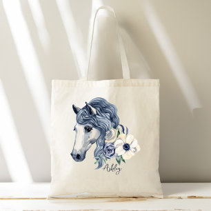 花の名前を持つ灰色の青いパーソナライズされた馬 トートバッグ