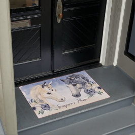 花の名前を持つ灰色の青いパーソナライズされた馬 ドアマット