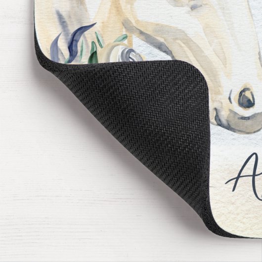 花の名前を持つ灰色の青いパーソナライズされた馬 マウスパッド (コーナー)