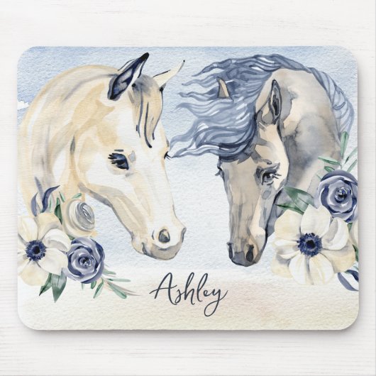 花の名前を持つ灰色の青いパーソナライズされた馬 マウスパッド (正面)