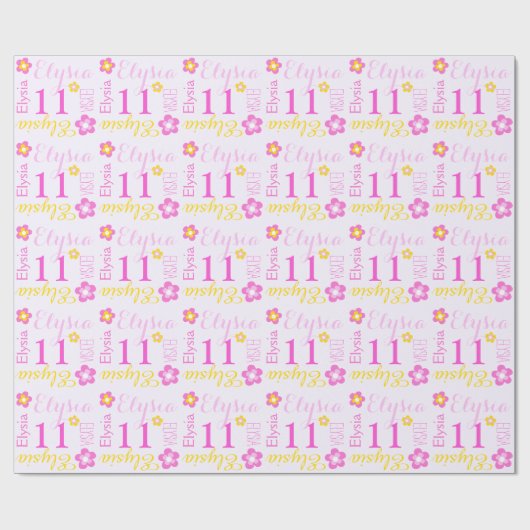 花の名前入りな一流の年齢の第11誕生日の覆い ラッピングペーパー (フラット)