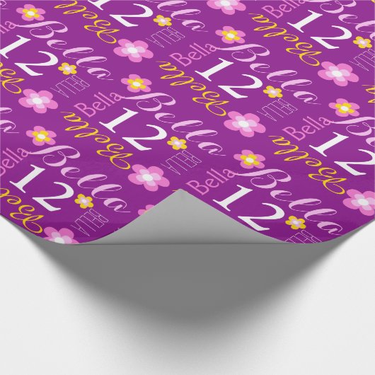 花の名前入りな一流の年齢の第12誕生日の覆い ラッピングペーパー (角)