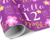 花の名前入りな一流の年齢の第12誕生日の覆い ラッピングペーパー (ロールコーナー)