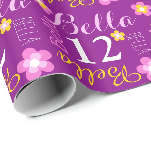 花の名前入りな一流の年齢の第12誕生日の覆い ラッピングペーパー (ロールコーナー)