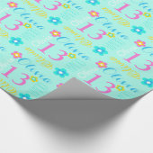 花の名前入りな一流の年齢の第13誕生日の覆い ラッピングペーパー (角)