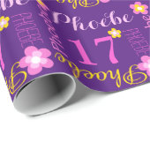 花の名前入りな一流の年齢の第17誕生日の覆い ラッピングペーパー (ロールコーナー)