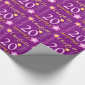 花の名前入りな一流の年齢の第20誕生日の覆い ラッピングペーパー (角)
