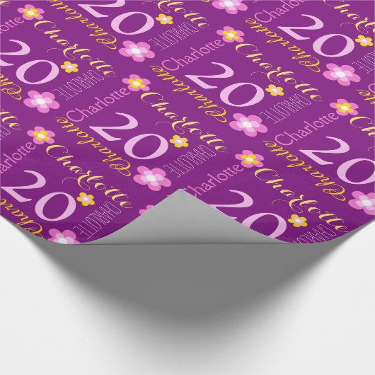 花の名前入りな一流の年齢の第20誕生日の覆い ラッピングペーパー (角)