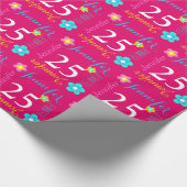 花の名前入りな一流の年齢の第25誕生日の覆い ラッピングペーパー (角)