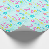 花の名前入りな一流の年齢の第25誕生日の覆い ラッピングペーパー (角)