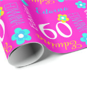 花の名前入りな一流の年齢の第60誕生日の覆い ラッピングペーパー (ロールコーナー)