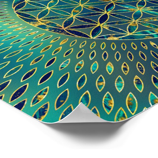 花の命の大理石と金ゴールド ポスター (角)