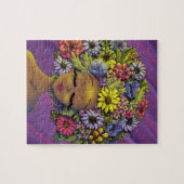 花の咲くアフロアを持つアフリカ系アメリカ人女性 ジグソーパズル (横)