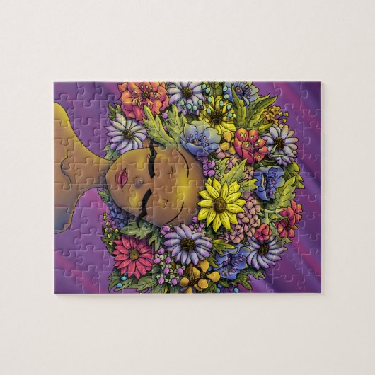 花の咲くアフロアを持つアフリカ系アメリカ人女性 ジグソーパズル (横)