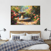 花の咲くバラと噴水のある庭園 キャンバスプリント (インサイチュ (寝室))