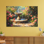 花の咲くバラと噴水のある庭園 キャンバスプリント (インサイチュ (リビング))