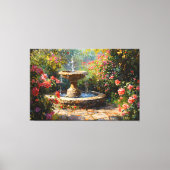 花の咲くバラと噴水のある庭園 キャンバスプリント (正面)