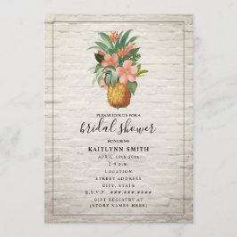 花の咲くパイナップルレンガトロピカルウェディングシャワー 招待状