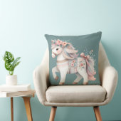 花の咲くパステルカラーの馬の幻想的なイラスト クッション (椅子)