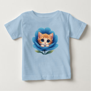 花の咲く中にいるかわいい子猫 ベビーTシャツ