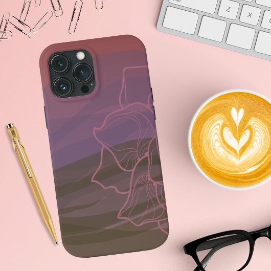 花の咲く山の上の水色の夕日 Case-Mate iPhoneケース