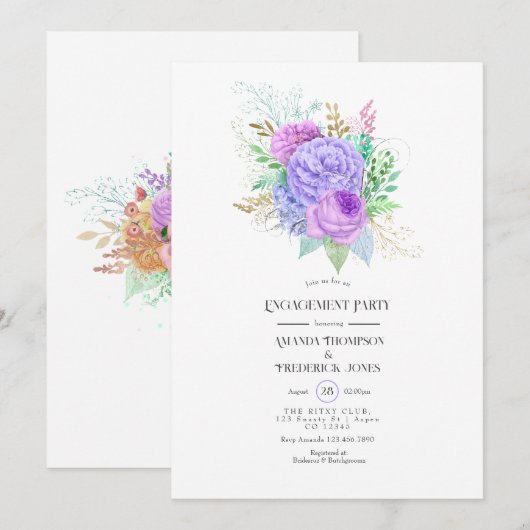 花の咲く春のエンゲージメントパーティー 招待状 (正面/裏面)