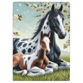 花の咲く木々の間で休む馬と馬 クリップボード (裏面)
