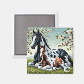花の咲く木々の間で休む馬と馬 マグネット (正面/裏面)