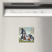 花の咲く木々の間で休む馬と馬 マグネット (インサイチュ (食洗機))