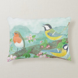 花の咲く木の枝で鳥が歌う アクセントクッション