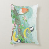 花の咲く木の枝で鳥が歌う アクセントクッション (正面(垂直))