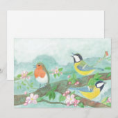 花の咲く木の枝で鳥が歌う シーズンカード (正面/裏面)