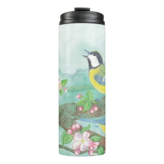 花の咲く木の枝で鳥が歌う タンブラー (正面)