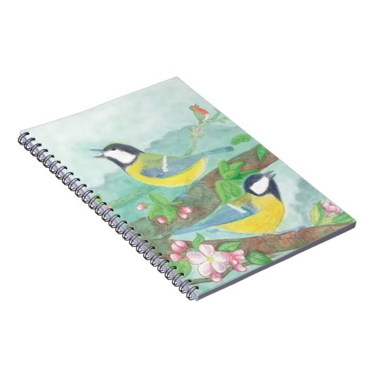 花の咲く木の枝で鳥が歌う ノートブック (右側)