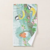 花の咲く木の枝で鳥が歌う バスタオルセット (ハンドタオル)