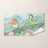 花の咲く木の枝で鳥が歌う バスタオルセット (ハンドタオル)