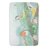 花の咲く木の枝で鳥が歌う バスマット (正面縦)