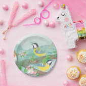 花の咲く木の枝で鳥が歌う ペーパープレート (パーティー)