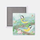 花の咲く木の枝で鳥が歌う マグネット (正面/裏面)