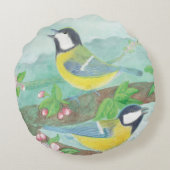花の咲く木の枝で鳥が歌う ラウンドクッション (裏面)