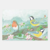 花の咲く木の枝で鳥が歌う ラッピングペーパーシート (正面3)