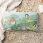 花の咲く木の枝で鳥が歌う ランバークッション (ブランケット)