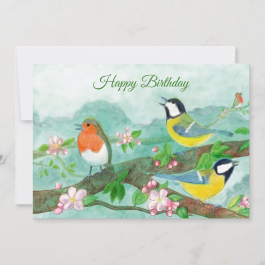 花の咲く木の枝で鳥が歌っている 招待状 (正面)