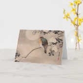 花の咲く木の枝にとまった鳥 カード (黄色い花)